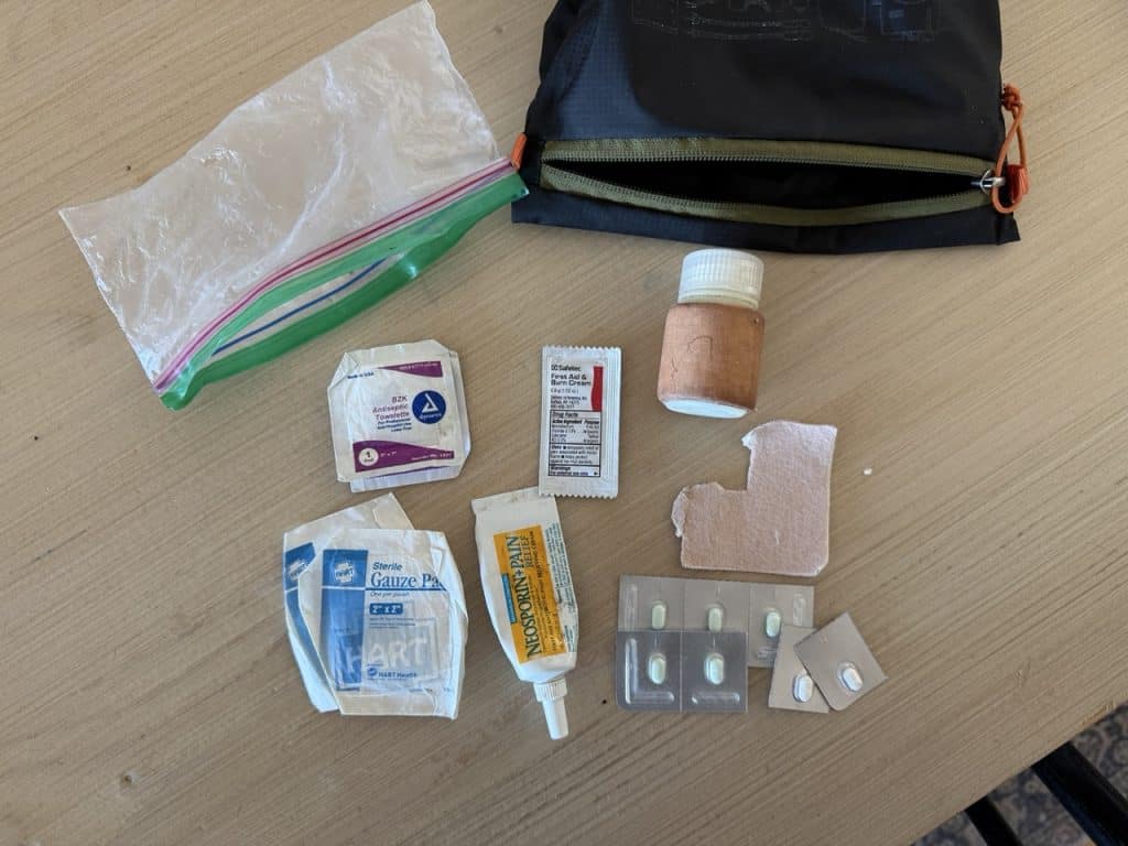 Small amount of first aid supplies for hiking.