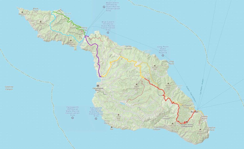 Map of trans Catalina trail