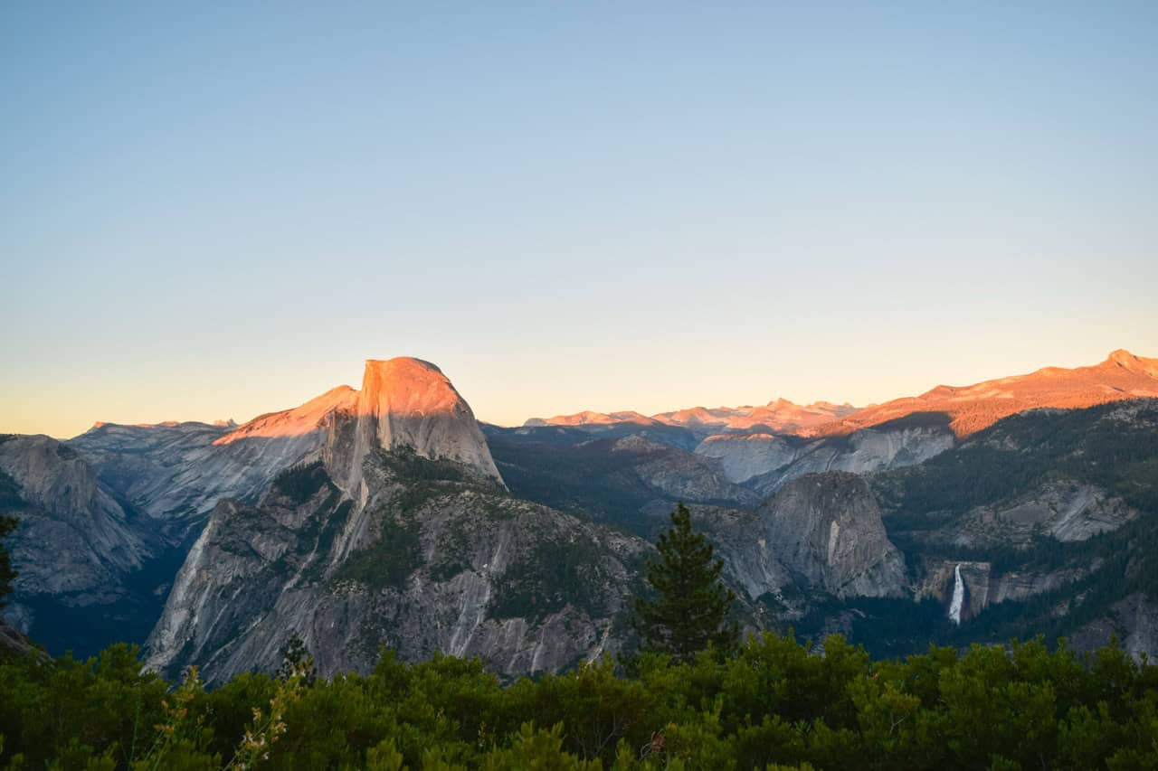 sunset alpenglow on Half Dome at Glacier Point