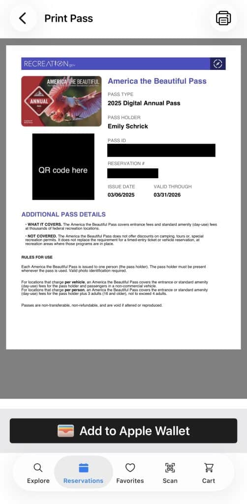 printed version of the digital national parks pass