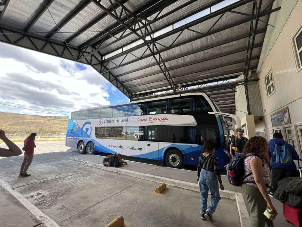 a double decker bus in the terminal in Argentina