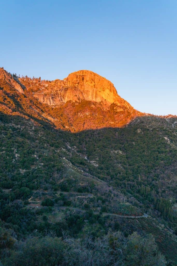 the view of moro rock from the general's highway in sequoia.