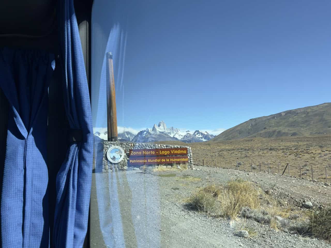 view from bus window of Fitz roy.