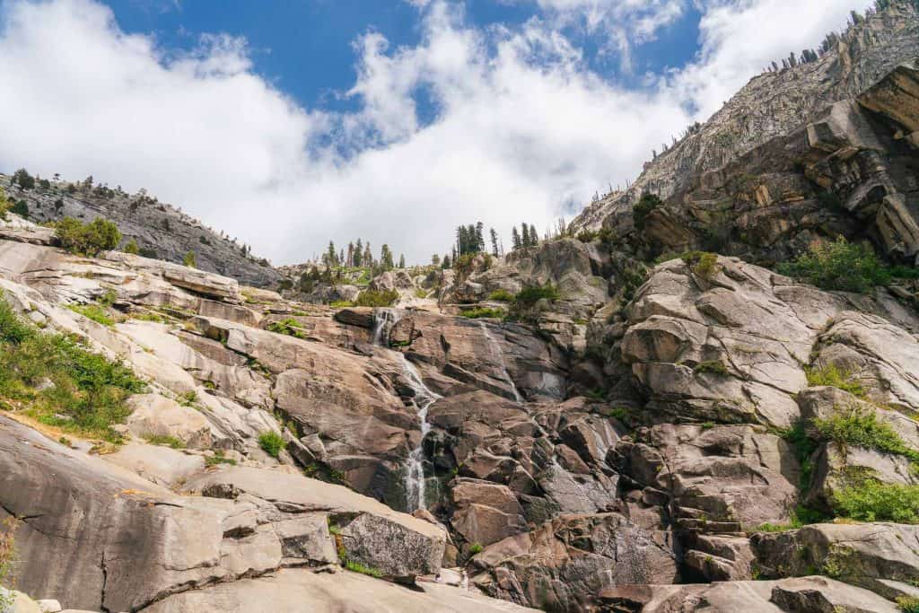 Waterfall cascading over rocks in Sequoia National Park.