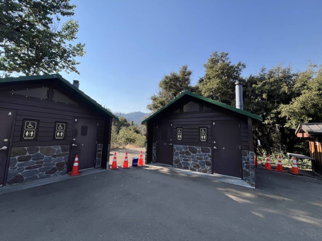 Pit toilets in the Crystal Cave parking lot.